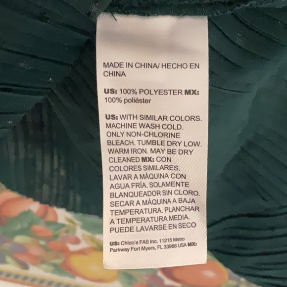 Chico's V Neck Pleated Long Sleeve w/Metallic Accents Blouse, 18, Green, Sheer - Picture 7 of 7